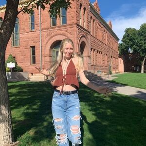 Brown Halter Tie-Front Top